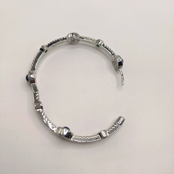 Blue/ Green Gemstone Hoop Earrings, Tennis Bracelet  Ring Matching set S. Silver - Picture 13 of 15